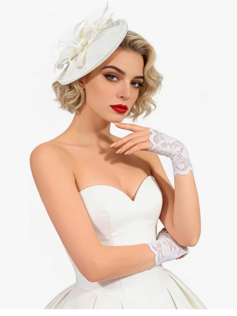 JASGOOD Fascinators Hat for Women and Lace Bow Gloves-Pillbox Hat Headband